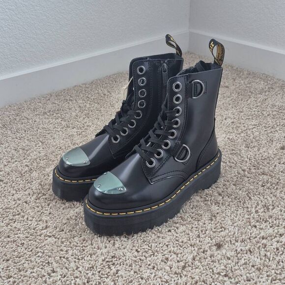 Dr Martens Jadon Alt Black Leather Platform Combat Boots Size 6 - Picture 1 of 7